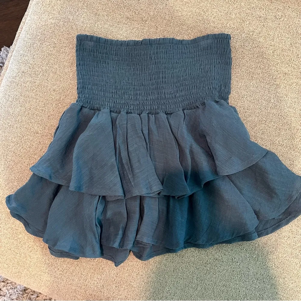 high waisted blue ruffle mini skirt - Image 3