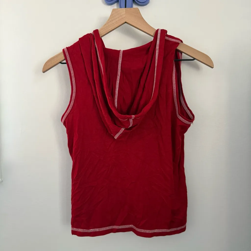 Tommy Hilfiger Medium 90s Sleeveless Hoodie Pullover Top Red Streetwear Retro - Image 3