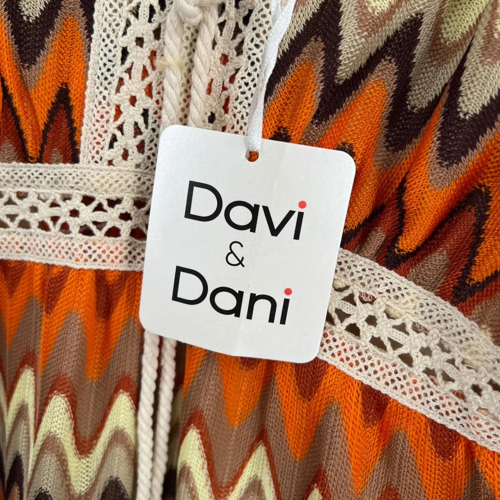 Davi & Dani Chevron Maxi Dress Boho Retro 70s Crochet Trim New Size Small - Image 6