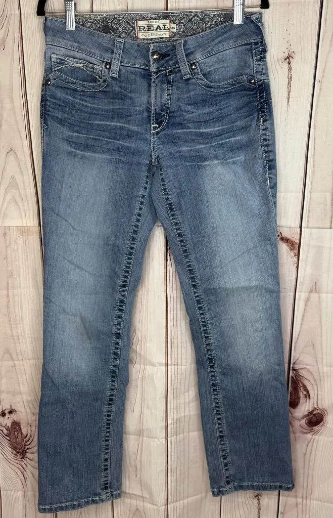 Ariat R.E.A.L. Mid Rise Stretch Entwined Boot Cut Jean Size 29 R Country Western - Image 2