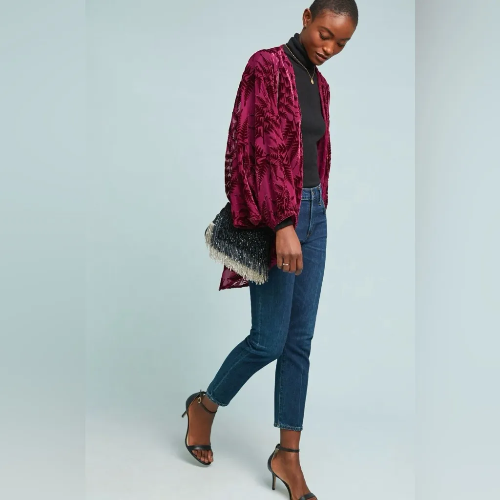 Anthropologie Fern Velvet Cocoon Kimono in the color Wine Red Size undefined - Image 10