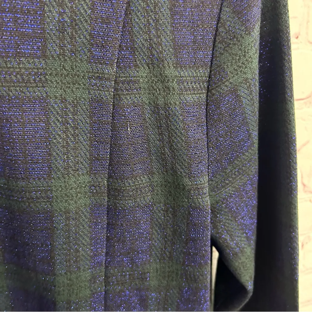 Talbots NEW dark plaid metallic blouse gold zipper pockets dressy size Small - Image 7