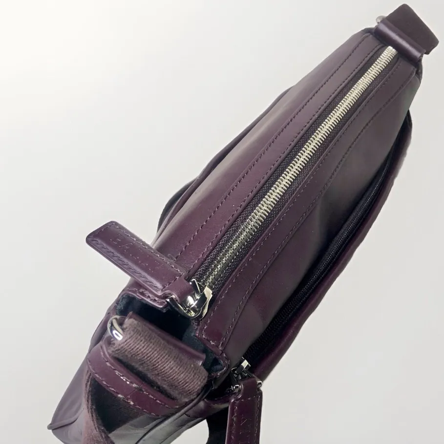 BALLY Brown Calfskin Top Zip Crossbody Messenger Shoulder Bag Striped Strap - Image 3