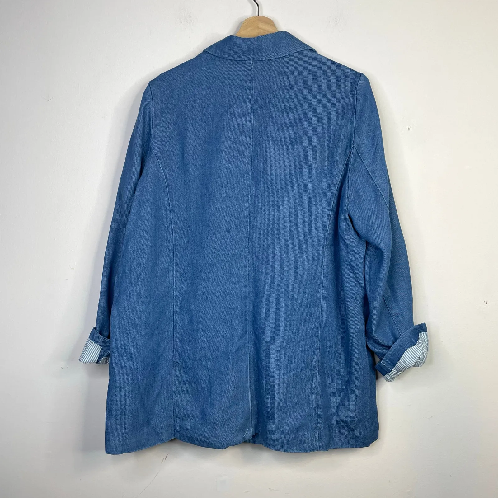 Sundance Catalog Oaklee Blue Denim Lyocell Double Breasted Blazer Jacket XL New - Image 8