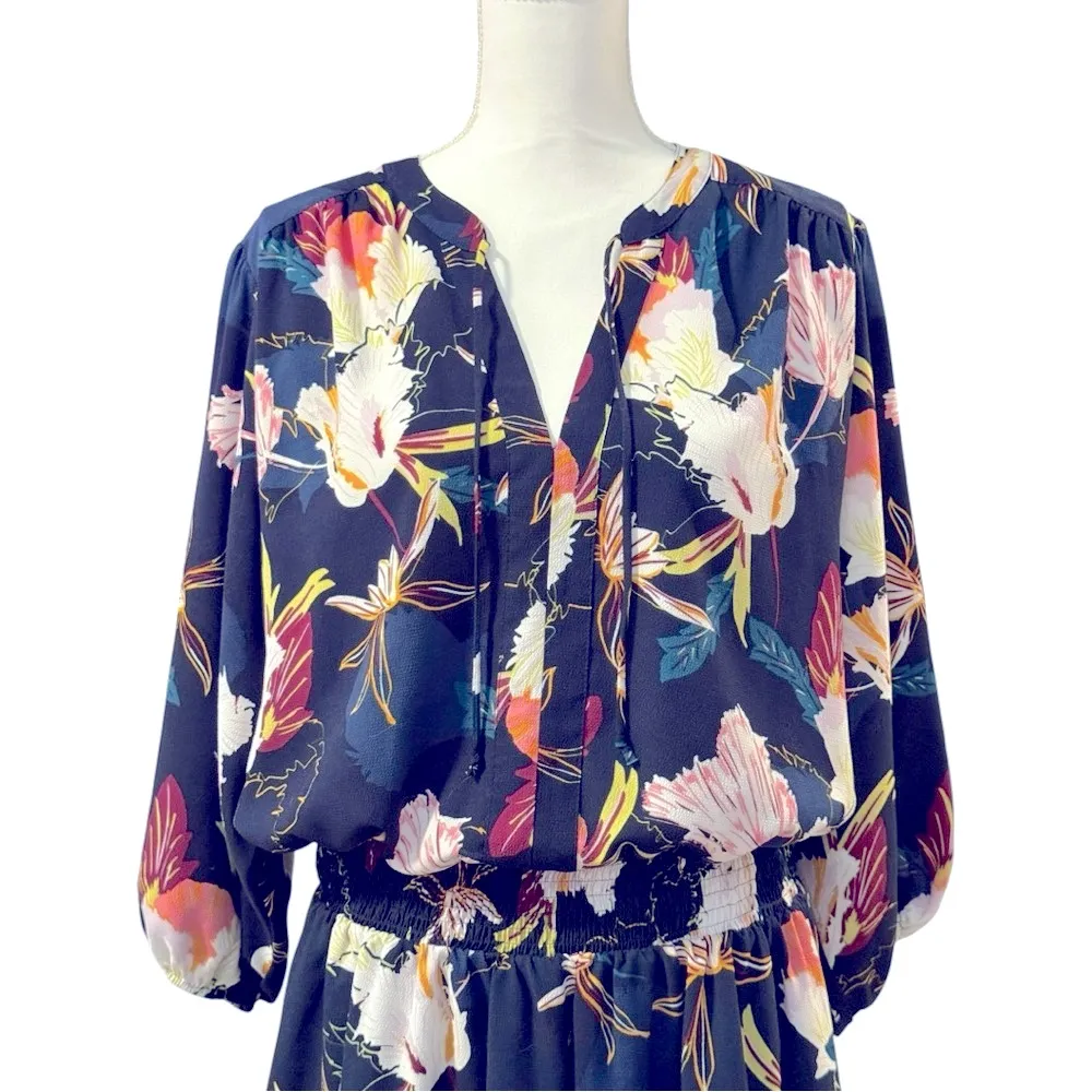 KAARI BLUE Navy Floral Smocked Waist Mini Dress Size‎ X-Large - Image 3