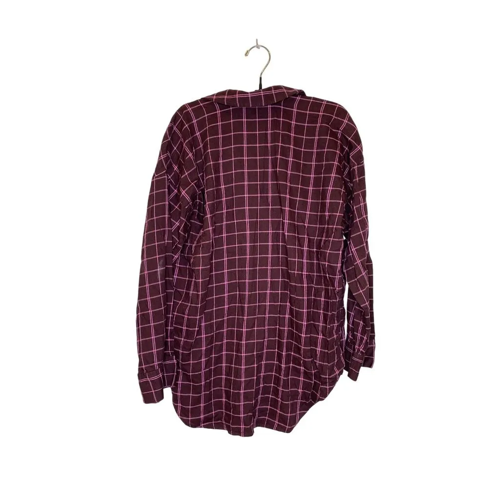 Madewell Purple Brown Plaid Oversized Nikki Flannel Button Down PJ Top EUC Sz S - Image 7