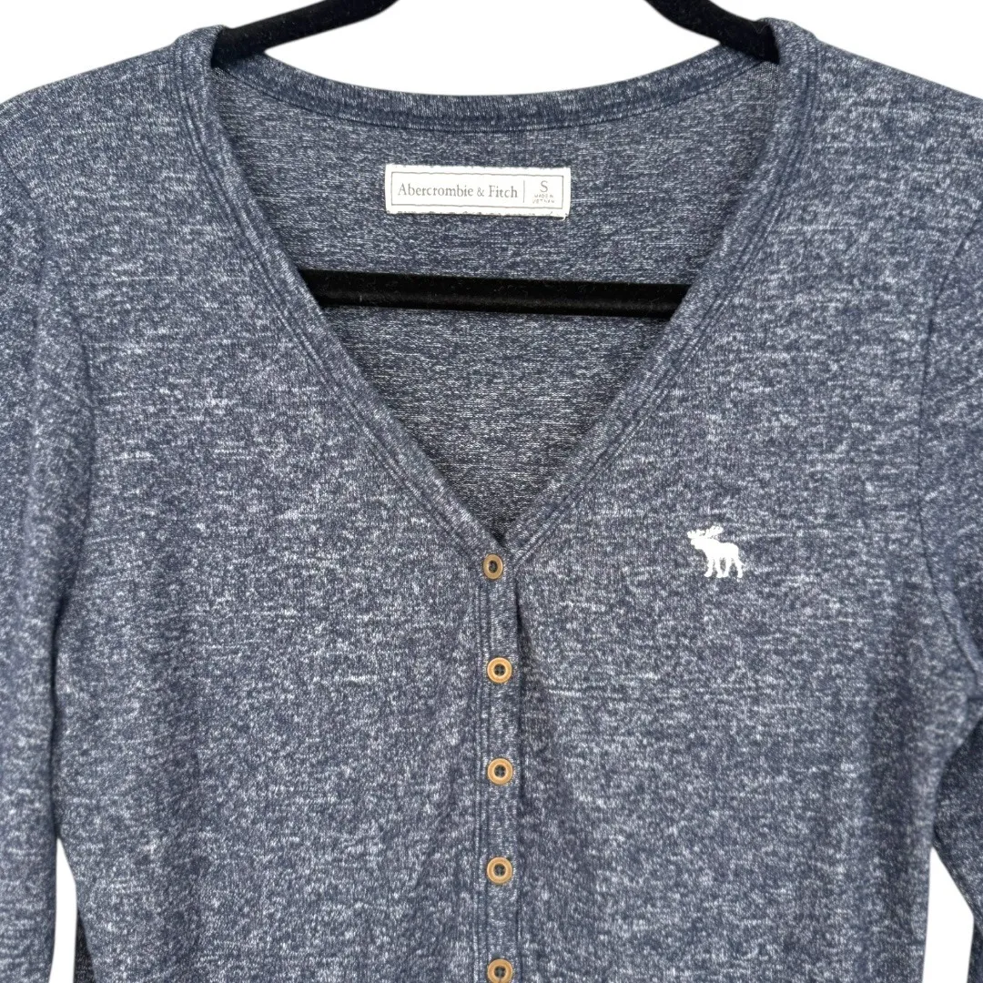 Abercrombie & Fitch Womens Y2K Long Sleeve Henley V Neck Tee Top Blue Size Small - Image 4