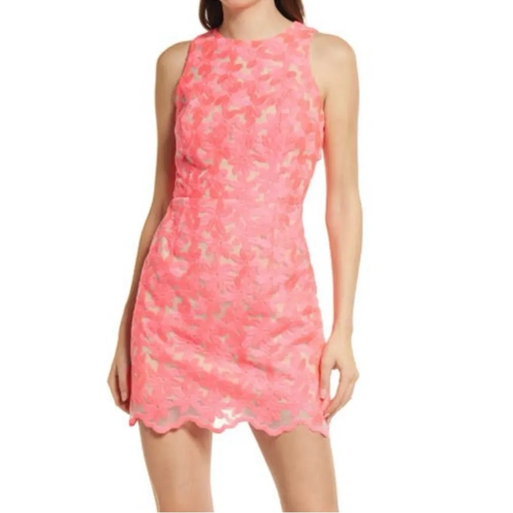Adelyn Rae Mila Lace Halter Mini Dress Hot Pink Coral neon medium - Image 3