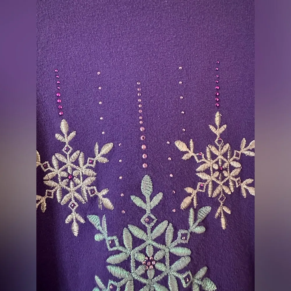 Vintage 90s Christmas winter sweater snowflake m&c sportswear 80% cotton Purple Size L - Image 3