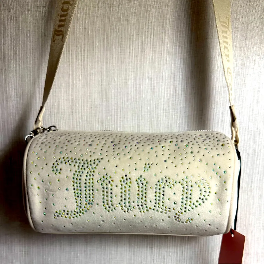 NEW Juicy Couture White Fuzzy Crystal Roll Crossbody Bag - Image 7