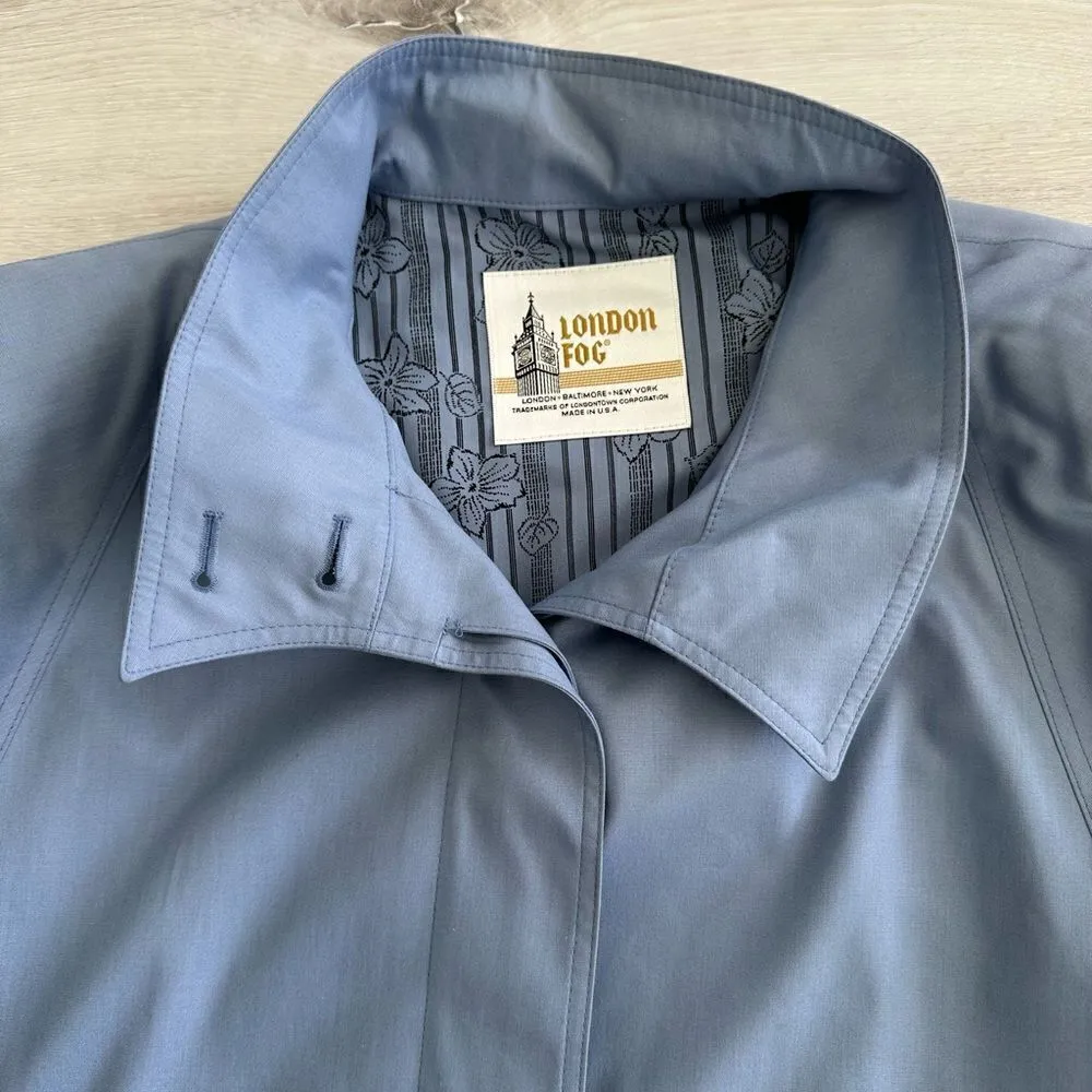 London Fog Vintage Wamsutta Funnel Neck Long Trench Coat Powder Blue 14P EUC - Image 6