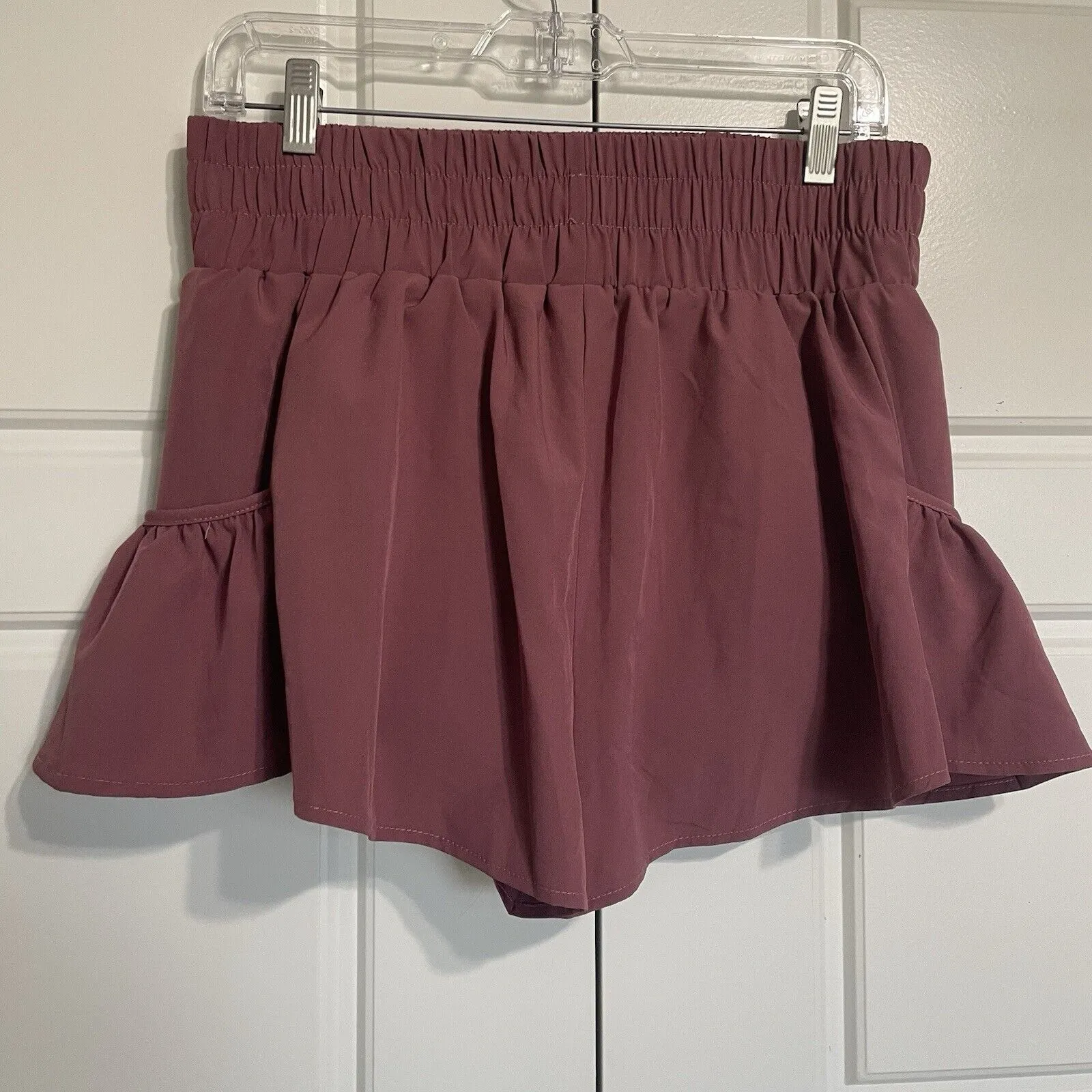NWT BMJL Flowy Running Shorts Ruffle Hem Elastic Waist Pockets Mauve Size L Purple Size L - Image 6