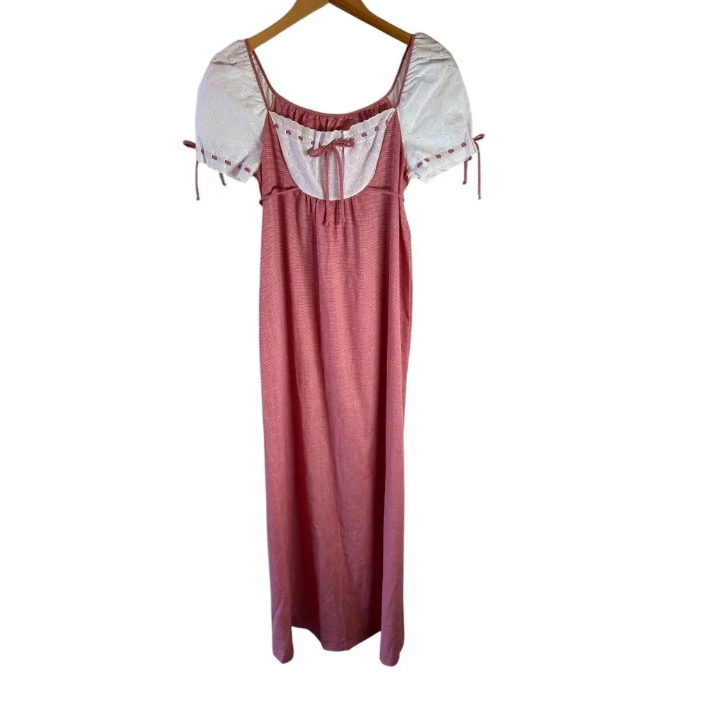 NWT Vtg Vassarette Milkmaid Maxi Dress Nightgown Red White Puff Sleeve Size 9 - Image 2