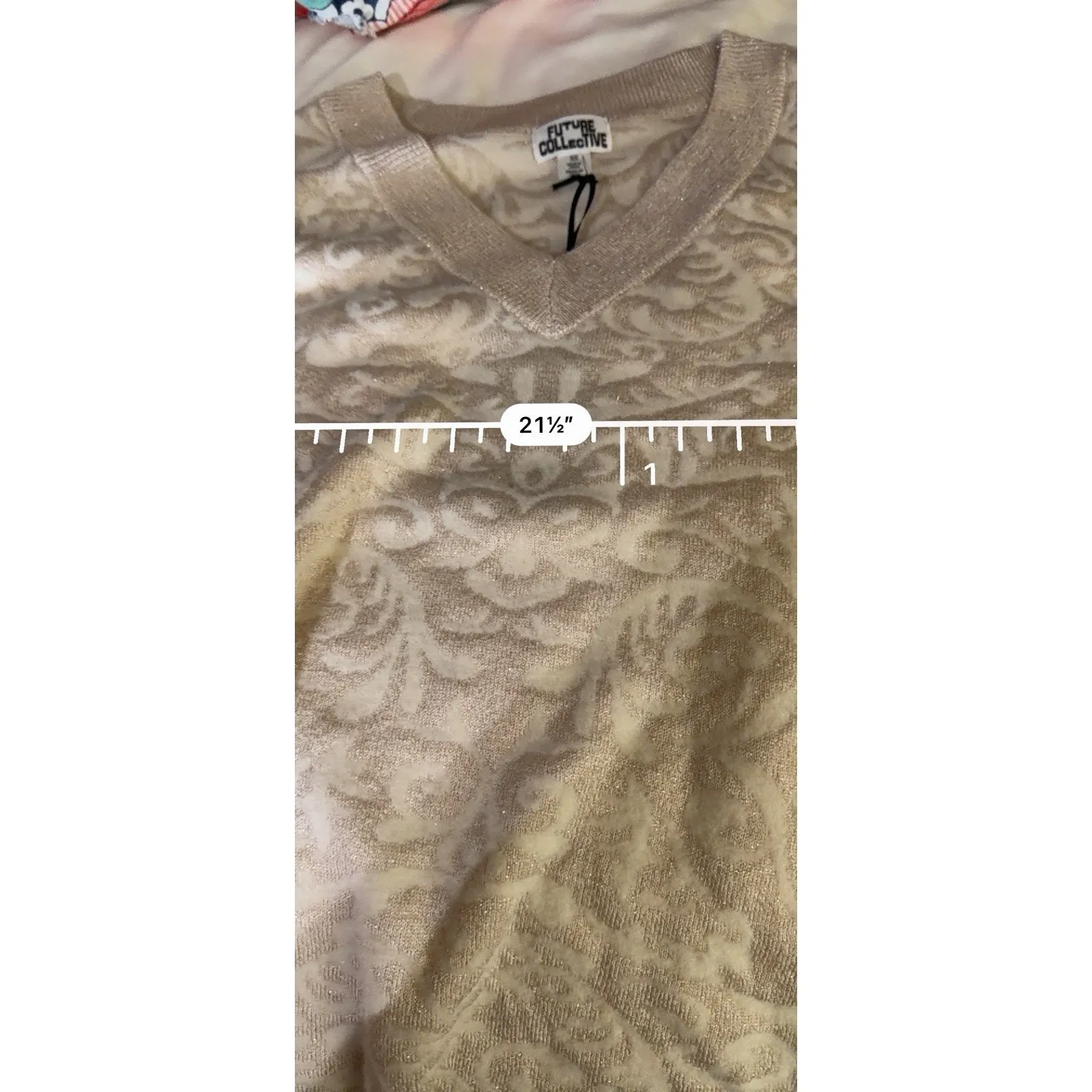 Future Collective V Neck Brocade Sweater Cream Women’s XS NWT Tan - Image 2