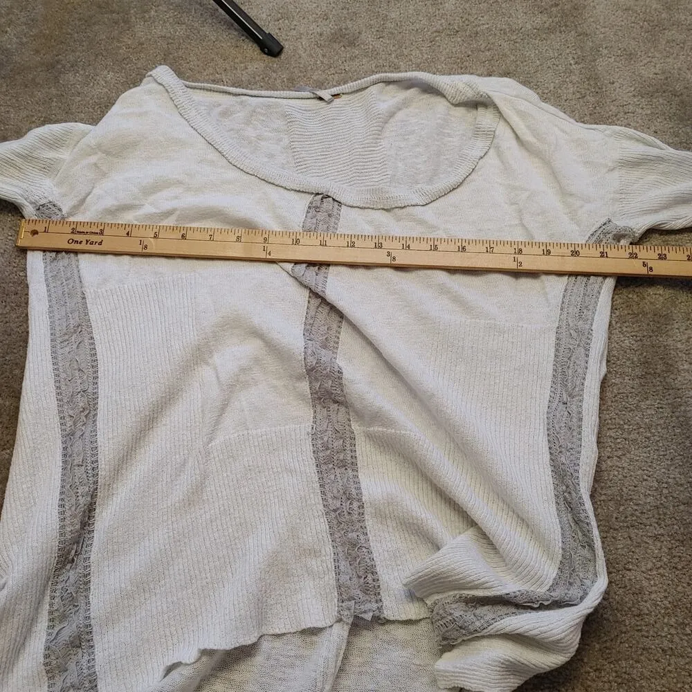 Free People Size Medium M Oversized White Lace Sweater High Low Top - Image 3