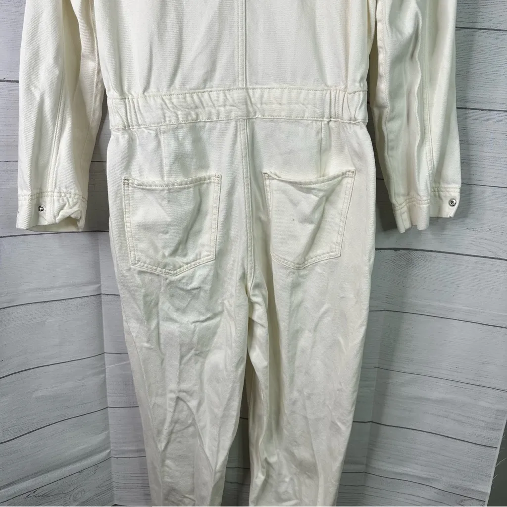 Mango size Large Long Sleeve Off White Utility Denim Jumpsuit Boilersuit - Image 9