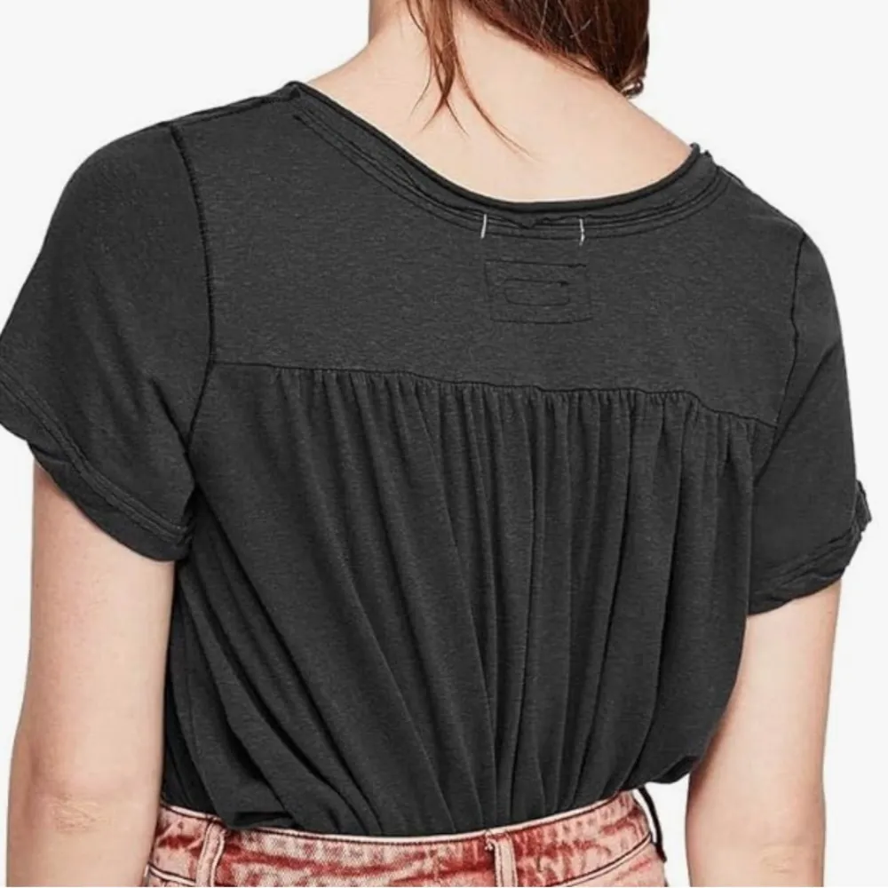 Free People All You Need Ruched V-Neck Tee Yellow Size Extra Small - Image 4