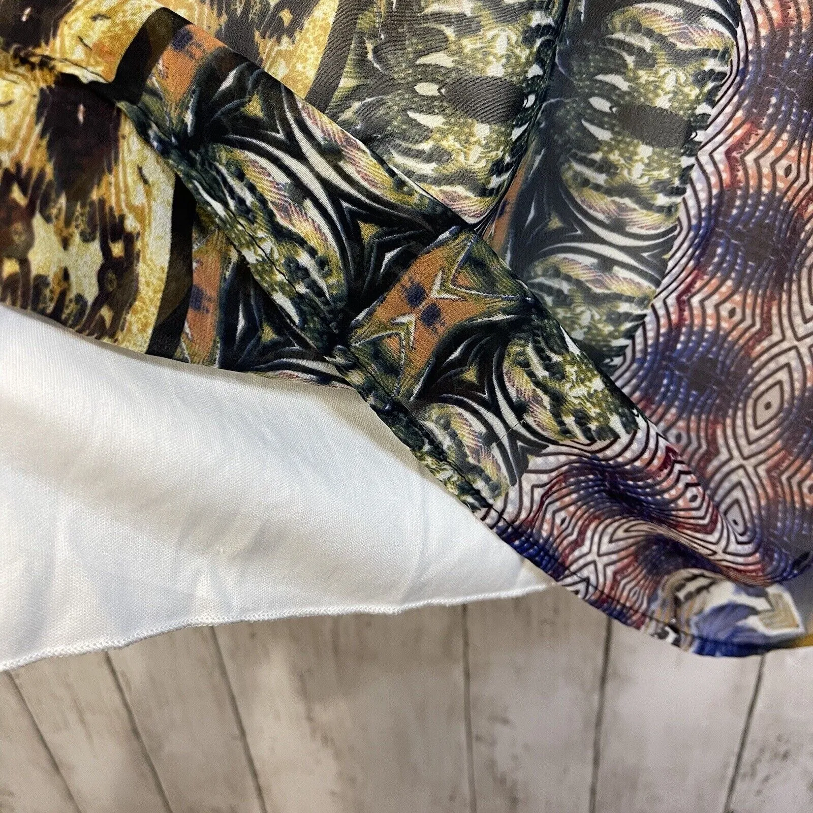 Everly‎ Dress Medium Multi Print Shift Knee Length Sheer Tribal Geometric Boho - Image 6