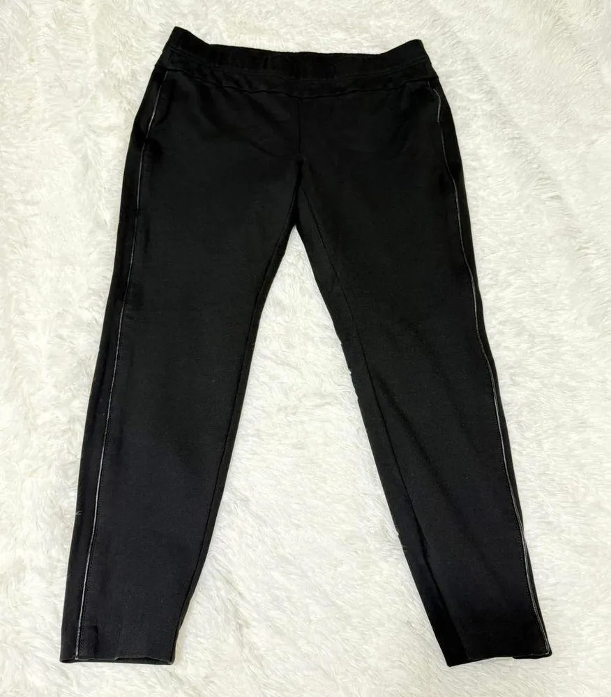 J. Jill Ponte Knit Leggings Black Pant Faux Leather Side Seam Pull On Size M P - Image 10