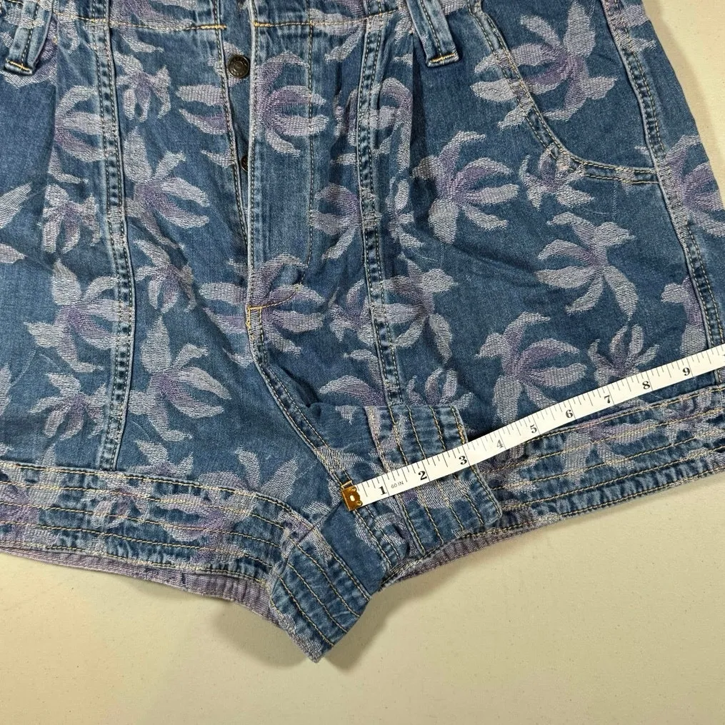 Happy x Nature Women 14 High Rise Floral Denim Shorts Blue Purple Jacquard - Image 2
