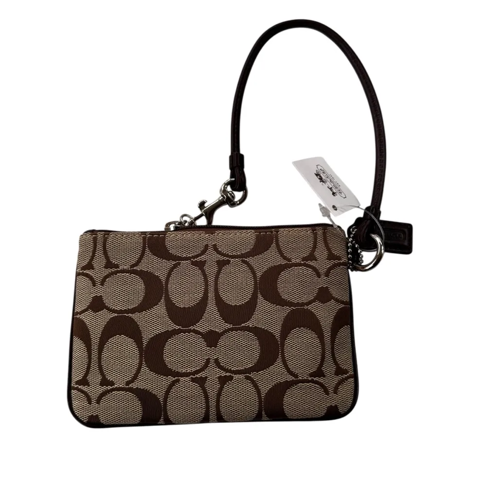 NWT Coach Sutton Signature Wristlet 43996 Tan Jacquard Zippered Pouch Bag - Image 8