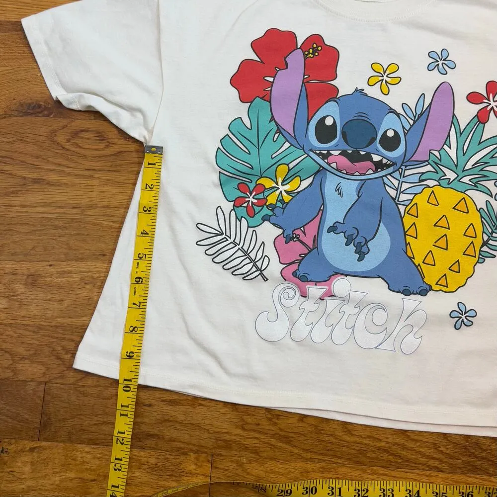 Disney Stitch Large Printed White Tropical Trendy Casual Short Sleeve T-Shirt - Image 3