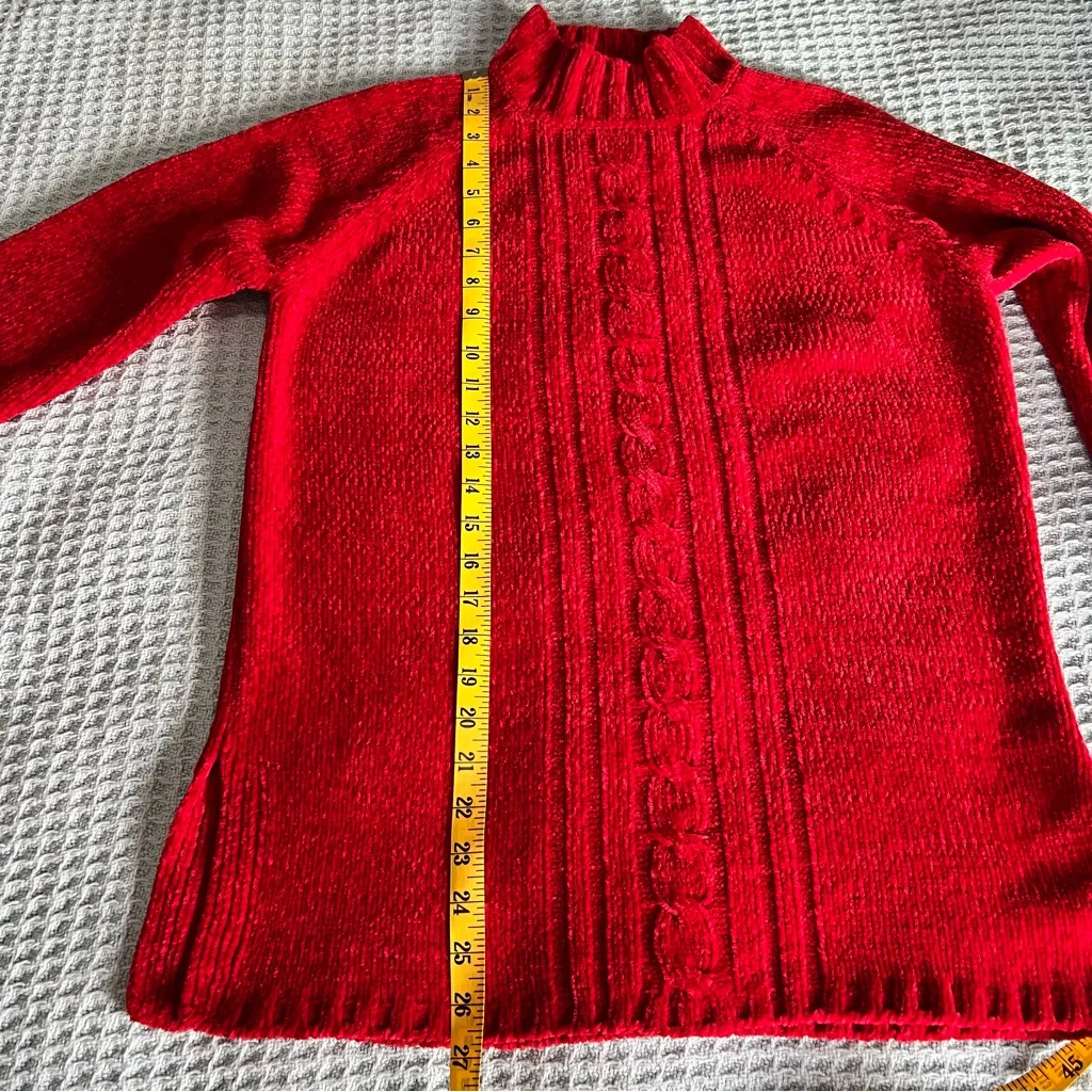 Vintage Karen Scott Chenille Sweater Womens PS Petite Small Red Mock Neck Shirt - Image 7