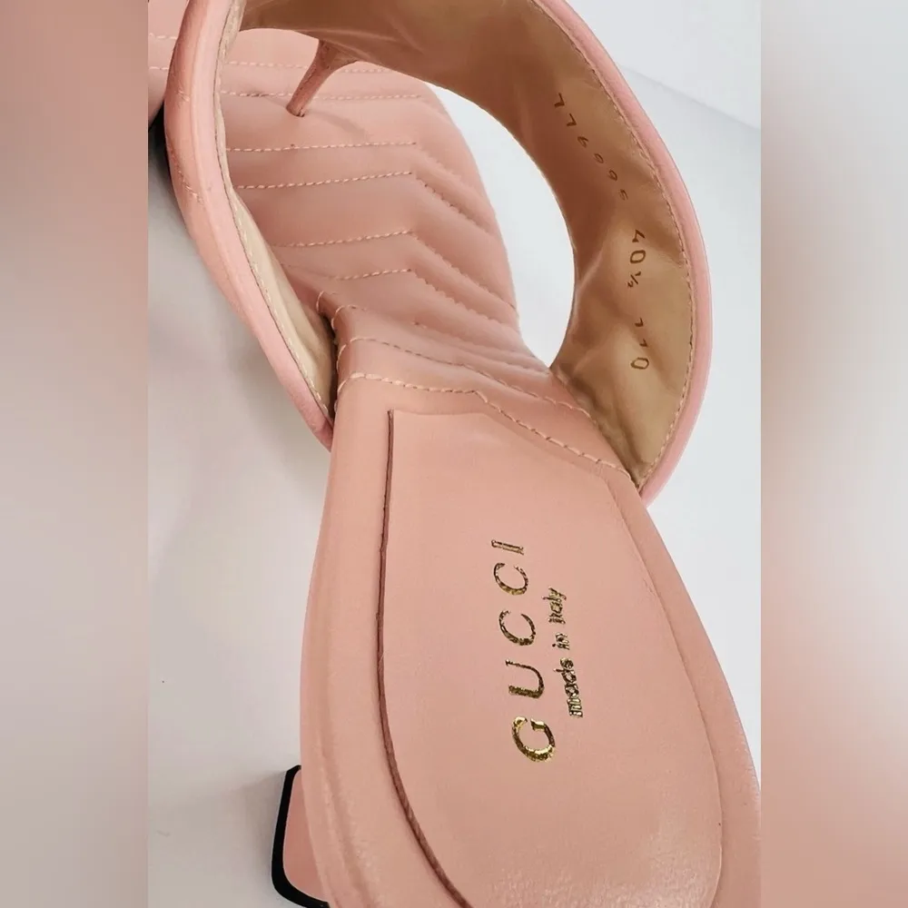 Gucci Marmont Double G Chevron GG Logo Pink Thong Mule Sandals Size EU 40.5 - Image 8
