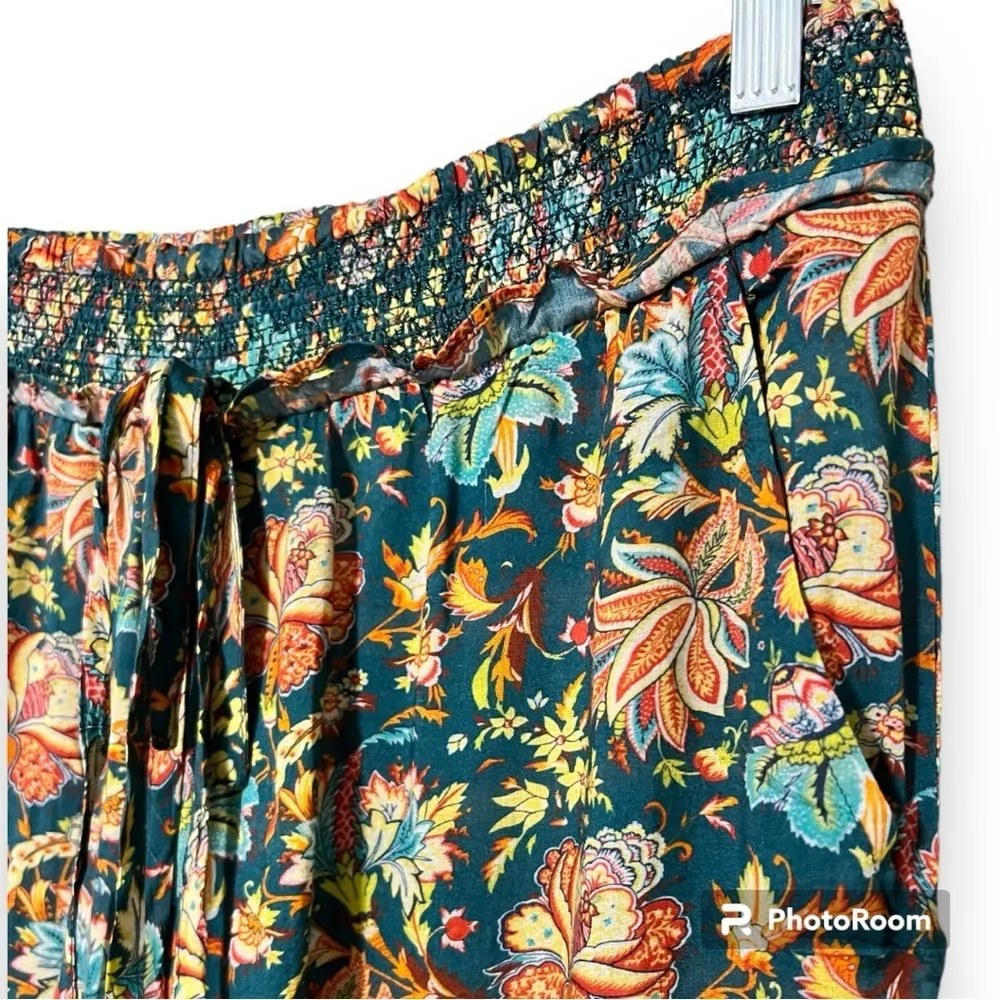 Sundance Catalog medium elastic waist lounge pants bohemian floral ties on legs Orange - Image 3