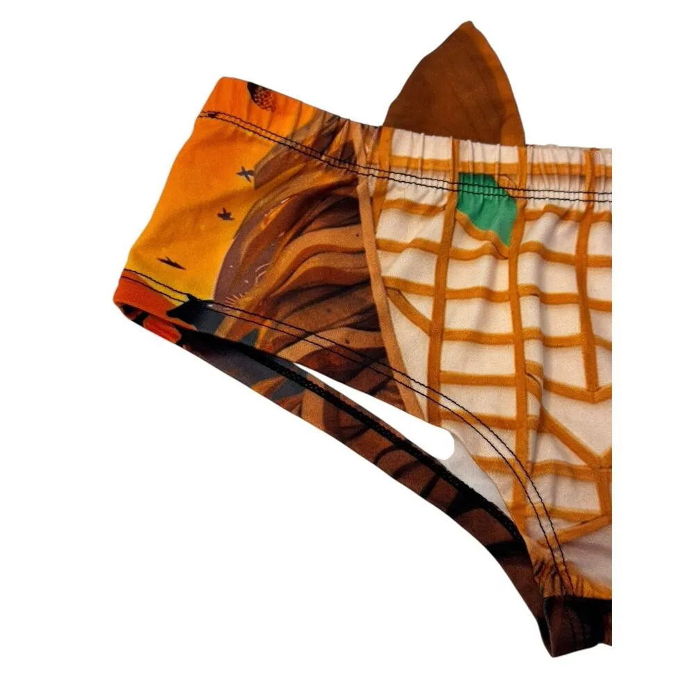 RAVE FESTIVAL Abstract Lion Mini Bootie Shorts With Cat Ears MEOW Sz S/M NEW Orange Size M - Image 2