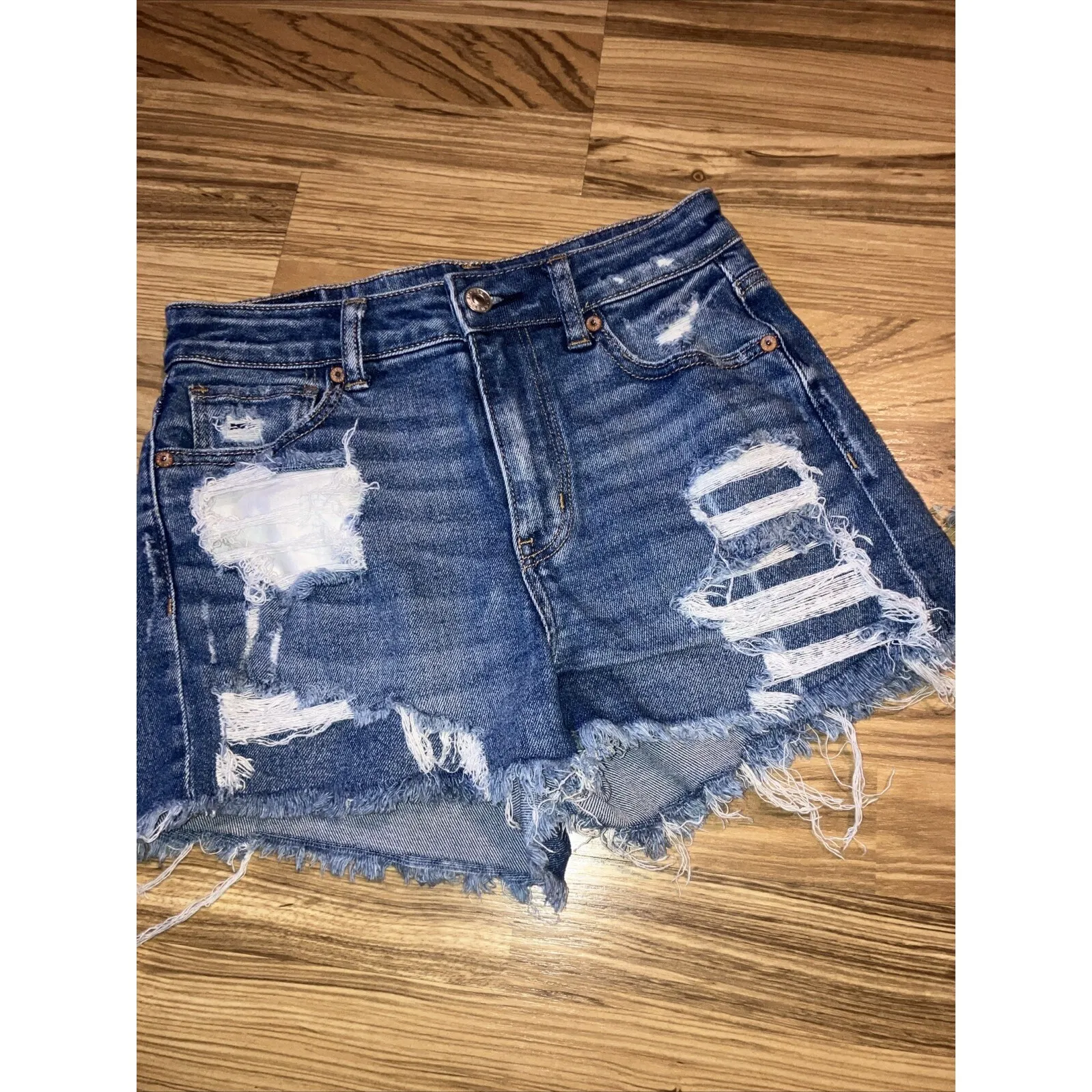 American Eagle Jean Shorts‎ Size 2 High Rise Shortie lot of 2 Blue - Image 2