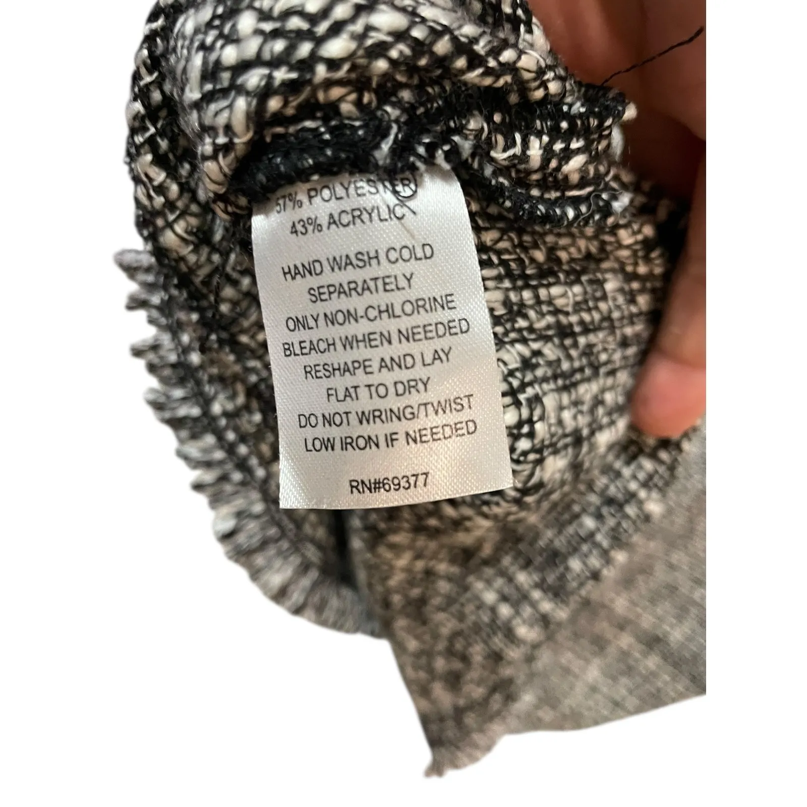 Womens Fringe Tweed Long Sleeve Top‎ Crew Neck Blouse Casual Boho XL Black - Image 4