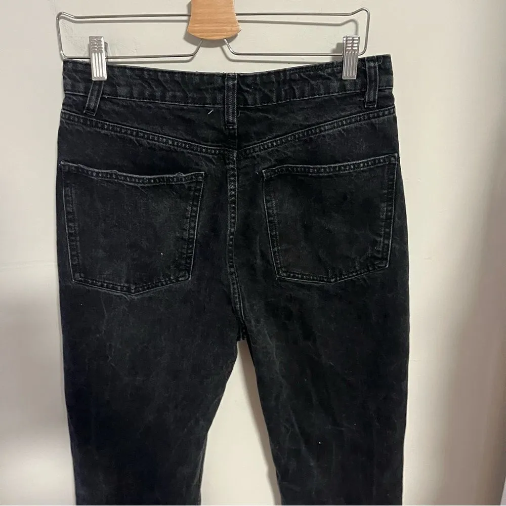 Zara High Rise Button Fly Mom Jean Black Raw Hem - Image 6