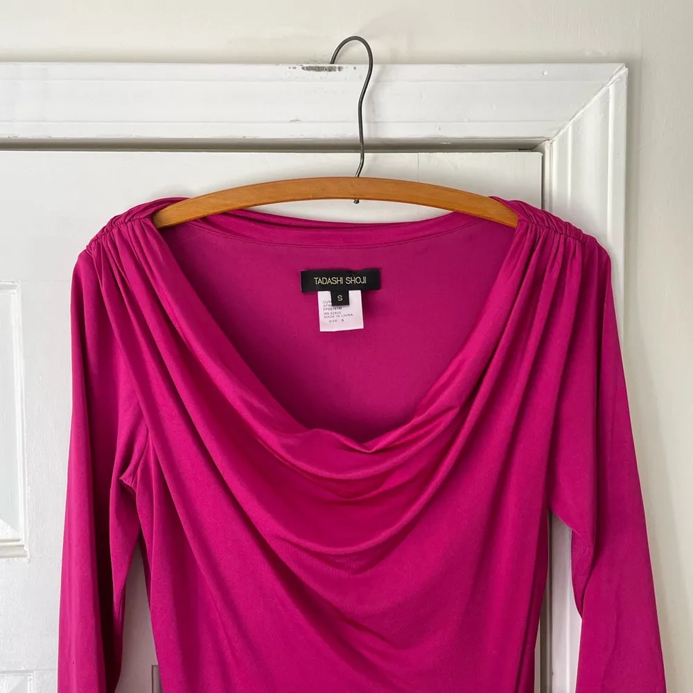 Tadashi Shoji Lipstick Pink Cowl Neck semi formal dress form fitted - Image 2