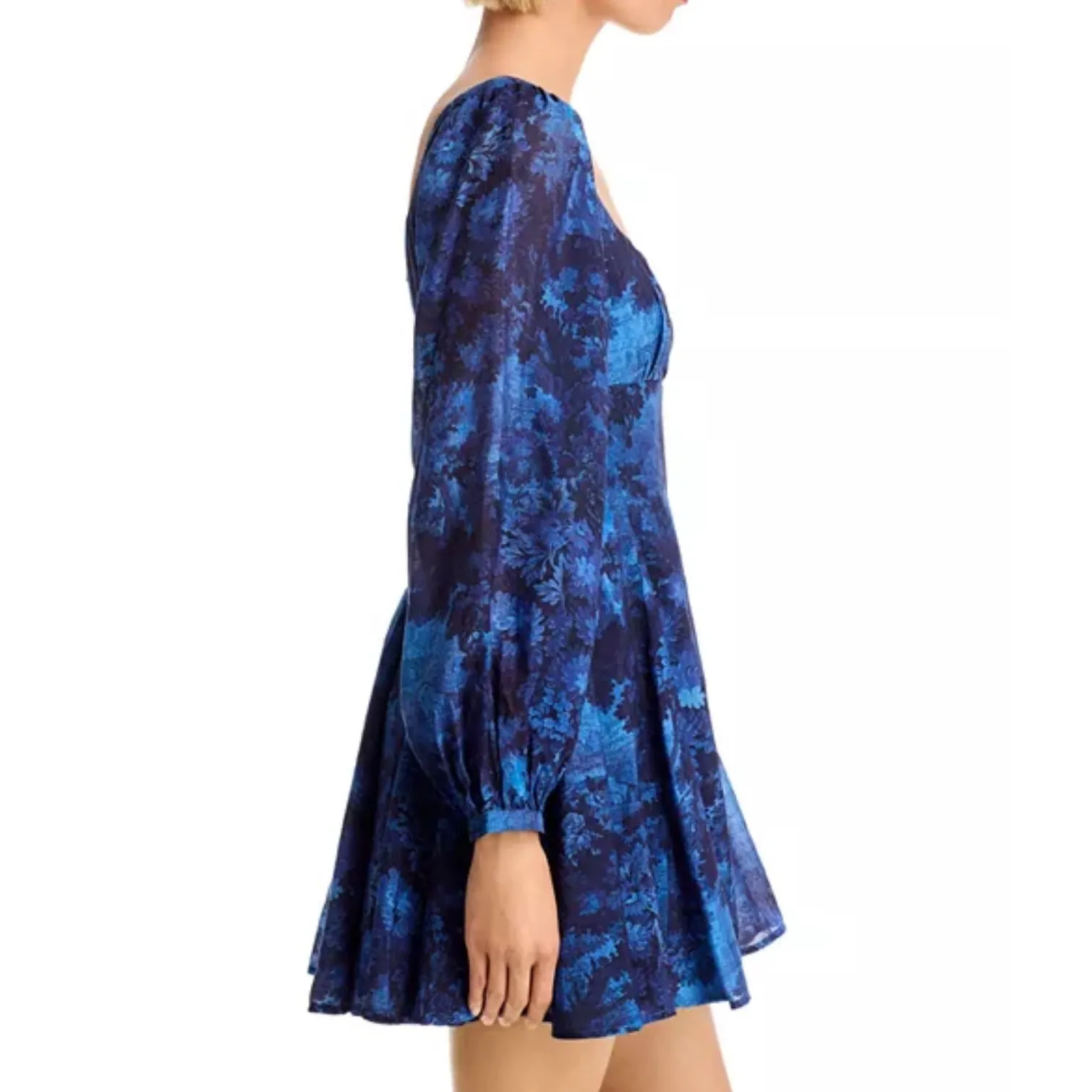 Aqua Dress XS Floral‎ Print Mini Square Neck Long Sleeve Blue Party - Image 5