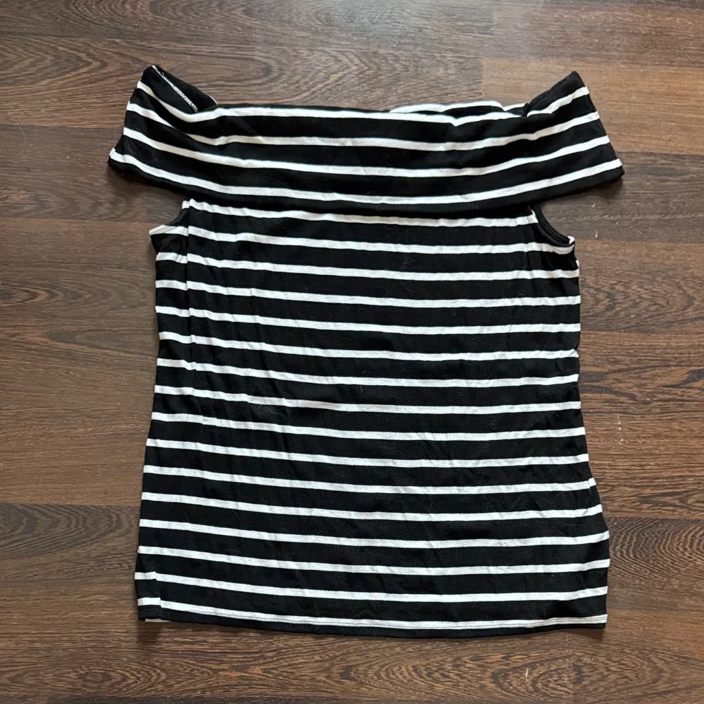 Motherhood Maternity Ribbed Knit Off Shoulder Top Striped Black White XL - Image 3