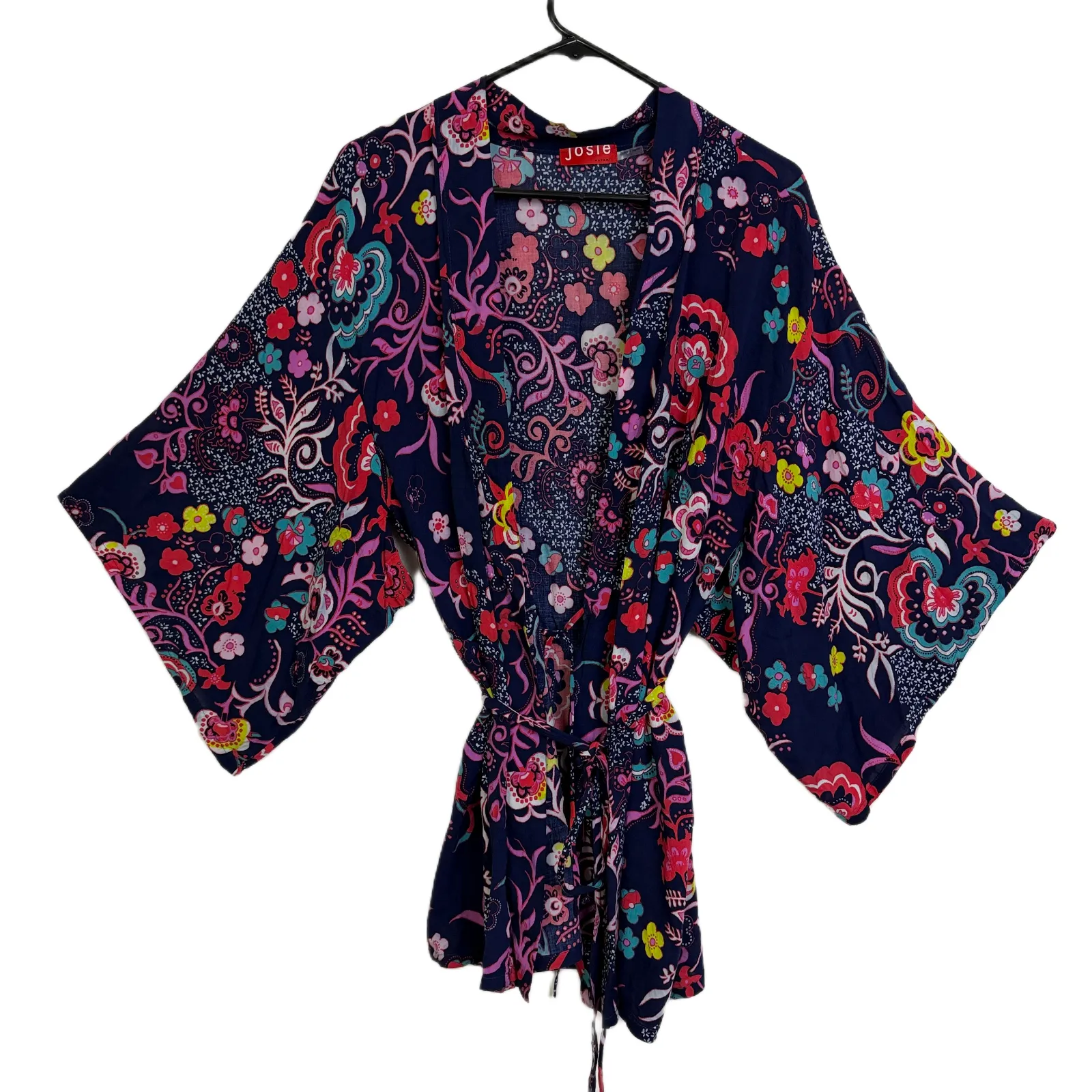 Josie by Natori Robe Kimono Womens Large Navy Multi Floral Boho Colorful Boho Blue - Image 1