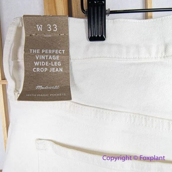 NEW Madewell The Perfect Vintage Wide-Leg Crop‎ Jean Tile White, 33 - Image 11