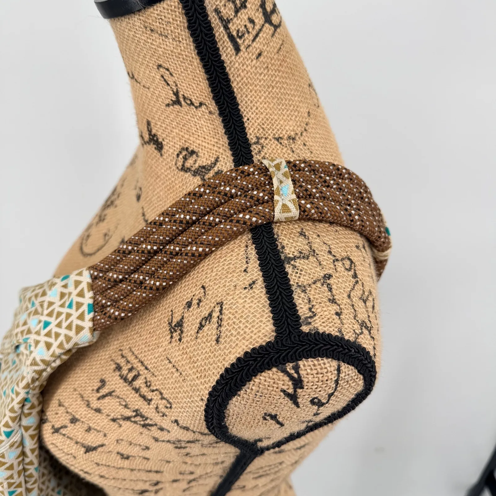 KAVU Rope Sling Backpack Geometric Print Adjustable Strap Teal Tan Brown Travel - Image 6