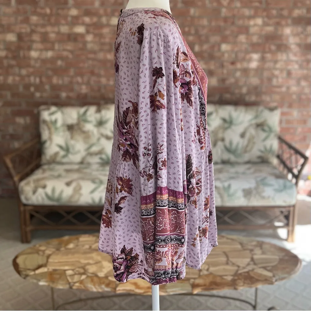 Maurices Top Tunic Floral Purple Lavender Floral 1X Boho Relaxed Long Sleeves - Image 9
