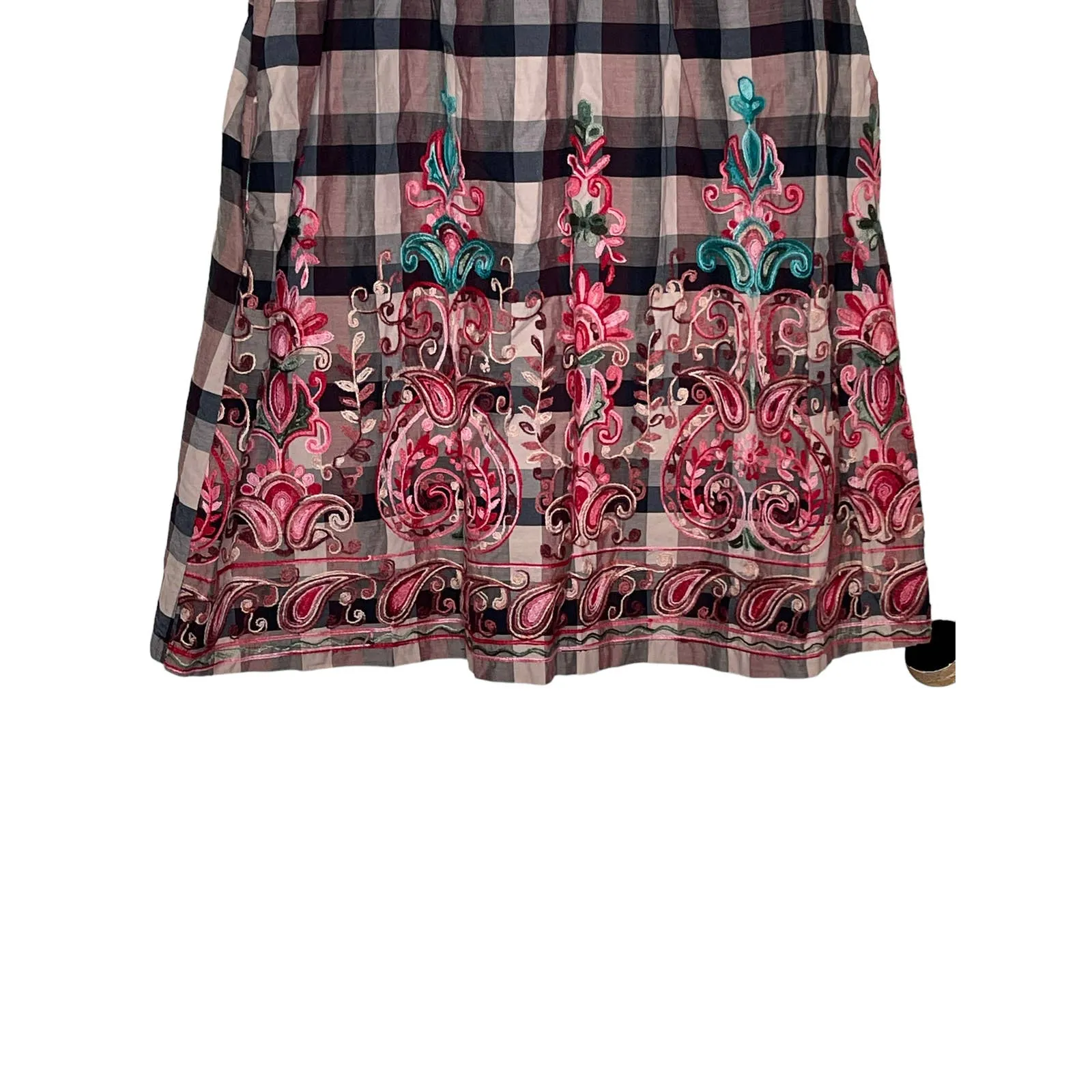 Hayden LA Women Dress Embroidered Floral Plaid Sleeveless‎ Multicolor Small Brown - Image 4