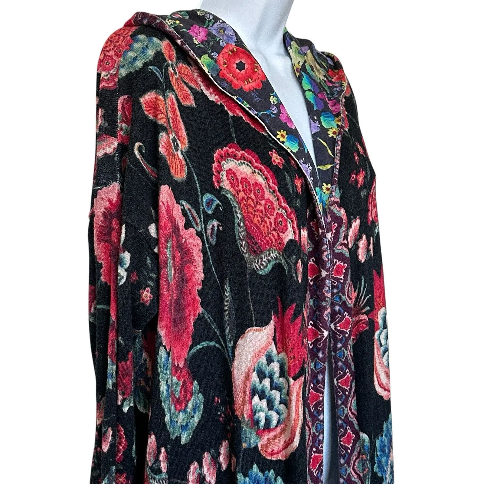 Johnny Was Floral Multicolor Patterned Long Sleeve Hooded Cardigan Sweater M - Image 13