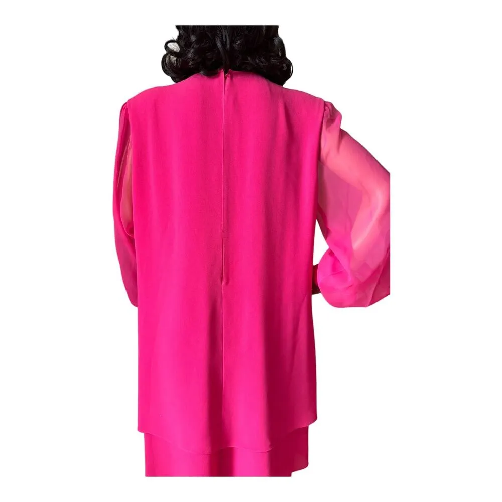 Vintage Ursula of Switzerland made USA Hot pink chiffon cocktail dress size 16 - Image 9