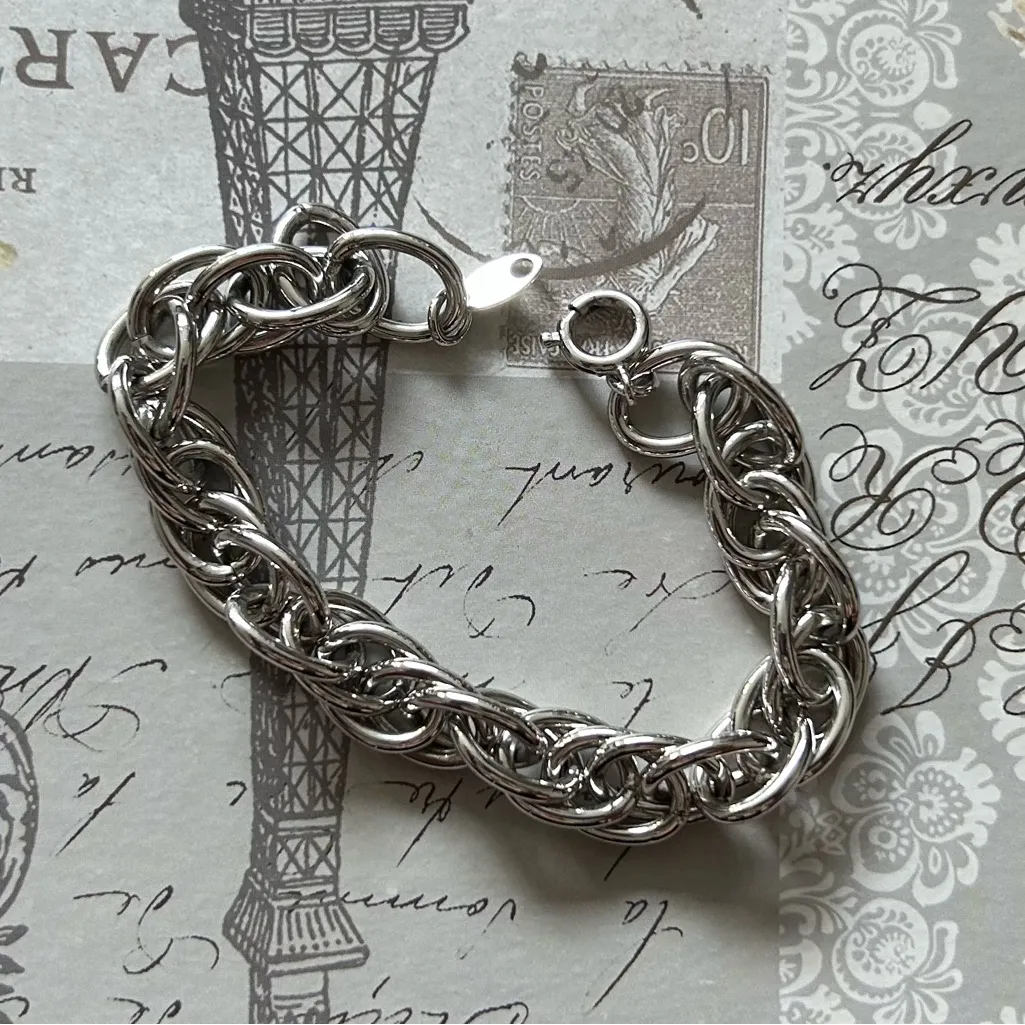 VINTAGE CHUNKY TRIFARI SILVER TONE BRACELET - Image 2