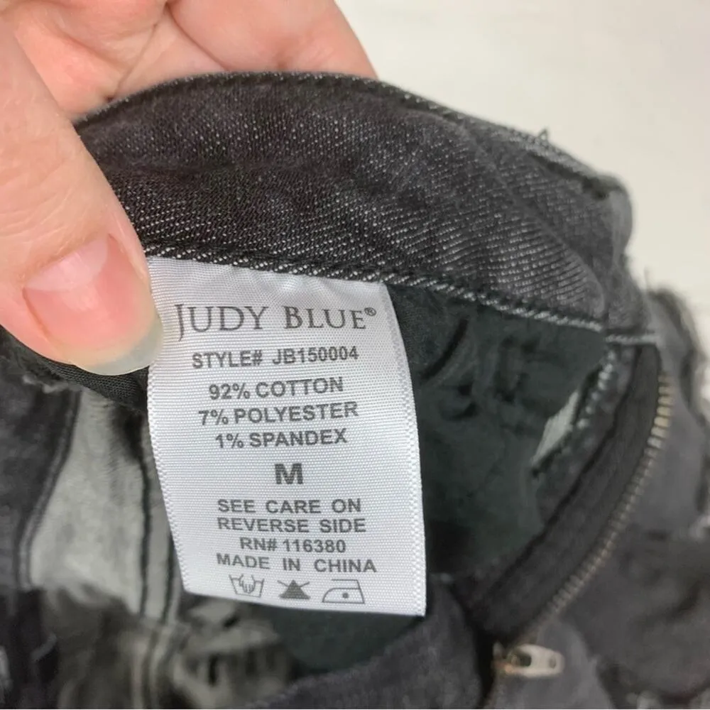Judy Blue womens medium Black High-Waisted Jean Shorts distressed cut off raw - Image 4