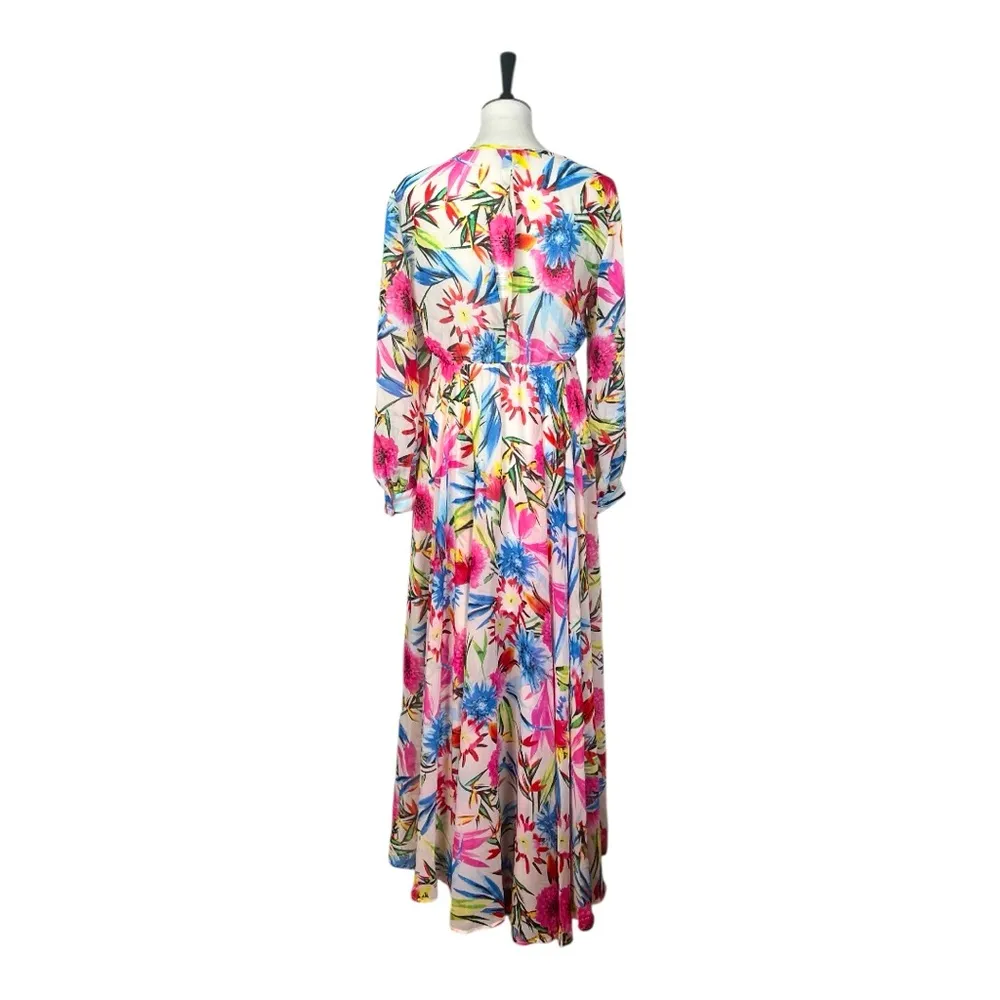 Haoduoyi Maxi Dress Wrap Top Long Sleeves Chiffon Floral Multi Women’s Size XL - Image 4