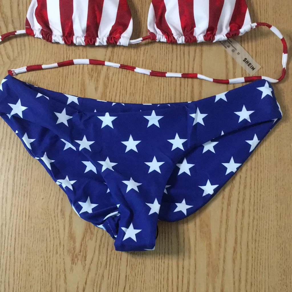 New 2pc Shein Patriotic Swimsuit Bikini Removable Padding Size Medium - Image 2