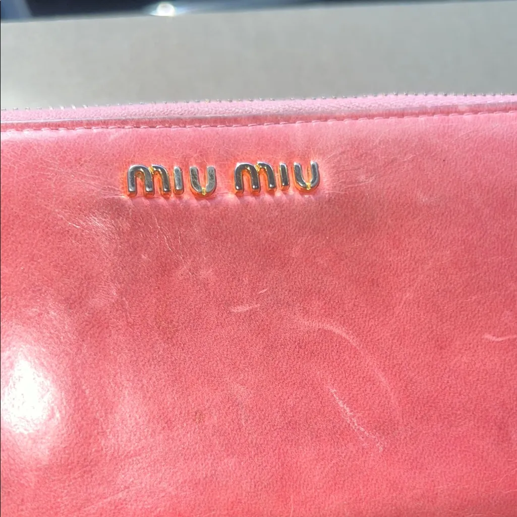 Designer Miu Miu Coral Pink Leather Wallet - Image 10