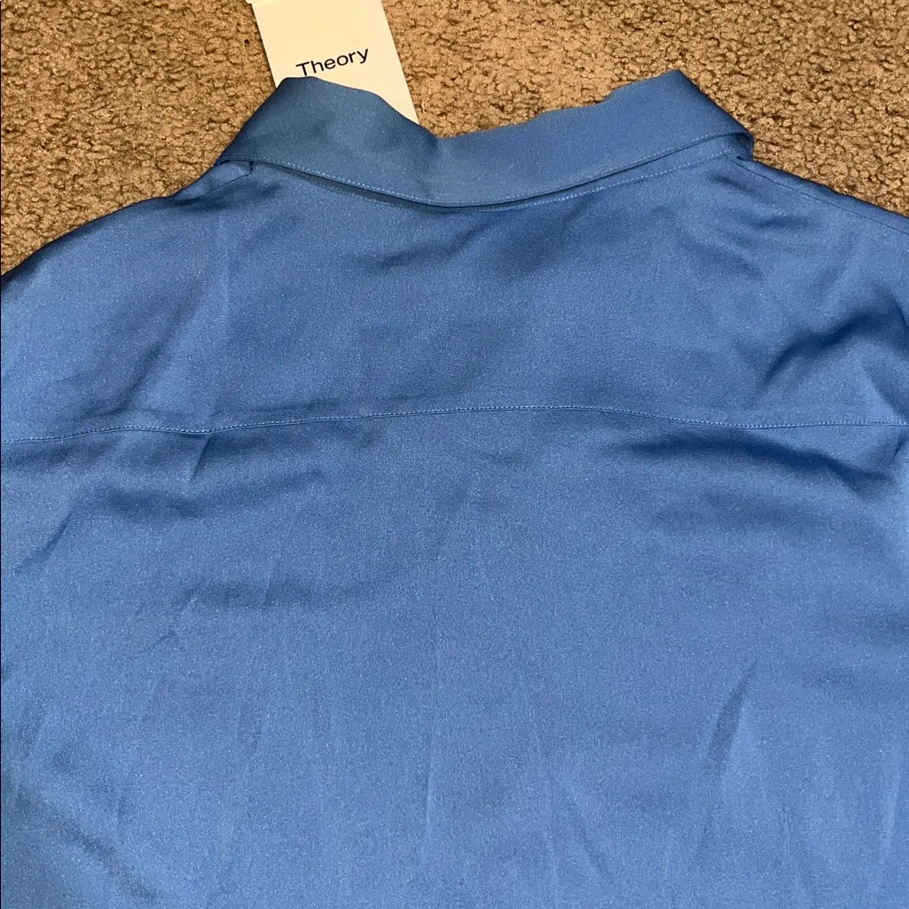 Theory Classic Fitted Core Stretch Silk Long Sleeve Shirt Blouse Light Lapis XL‎ - Image 7