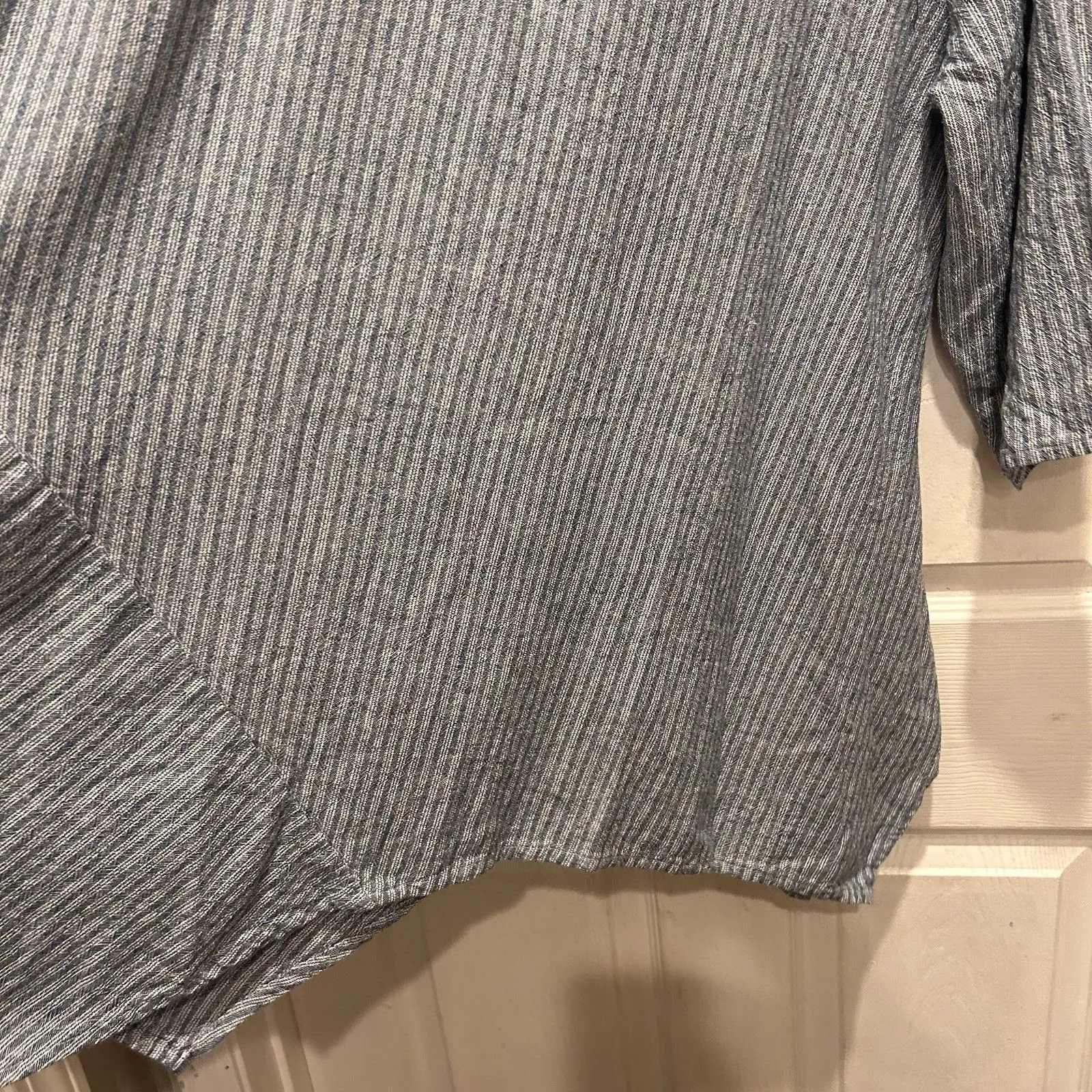 For Cynthia Blue White Vertical Striped Linen Blend Lagenlook Tunic Top 2X - Image 5